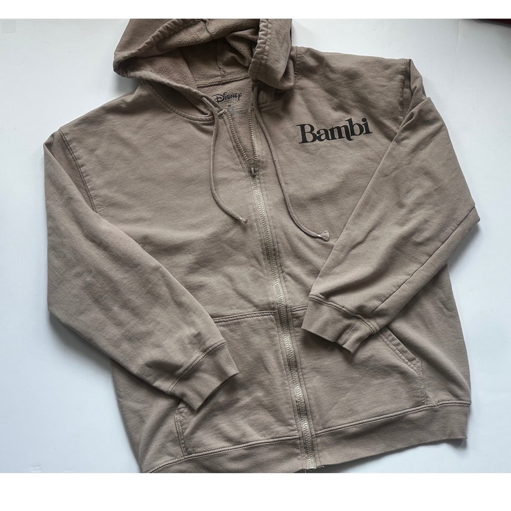Disney Bambi Forest Friends Zip Up Hoodie Tan Brown Fleece Sweatshirt Womens M